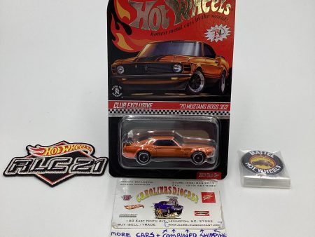 2021 Hot Wheels RLC 70 Mustang Boss 302 Boss Orange Club car with patch and button with protector Online Hot Sale