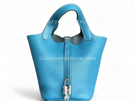 Hermes Picotin 18 - Blue Jean Mauve Pale Square Q TC Clemence Silver Hardware Fashion