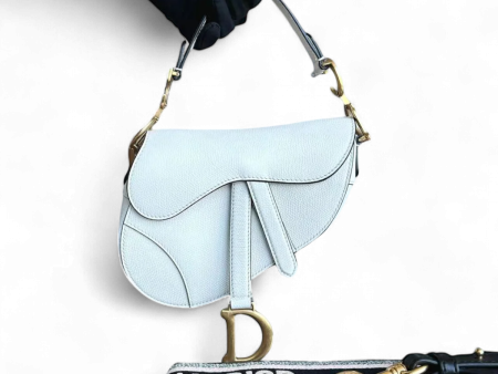 *With Strap, Grained Calfskin* Dior Saddle Small 21CM Grained Calfskin White GHW Hot on Sale