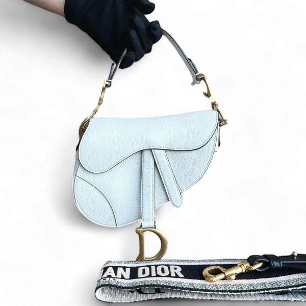 *With Strap, Grained Calfskin* Dior Saddle Small 21CM Grained Calfskin White GHW Hot on Sale