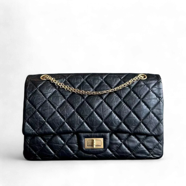 2.55 227 Large 31CM Quilted Calfskin Black Golden Hardware Series 14 For Discount