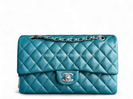 *Unused* Chanel Classic Flap Medium - Caviar Quilted Calfskin Green Blue SHW No 26 Online Sale