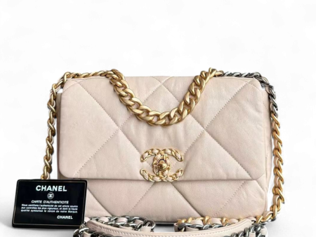 *Full Set Receipt* 19 Bag Small Quilted Goatskin Beige C19 Two-Tone Golden Hardware Series 30 Online