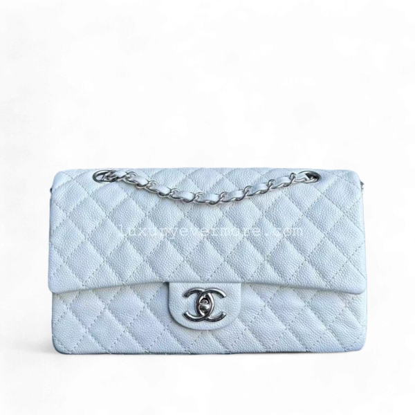 Chanel Classic Flap Medium - Caviar Calfskin White Silver Hardware Series 12 Fashion