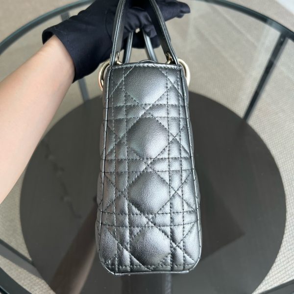 *ABC Strap* Dior Lady Small MyABC Cannage Calfskin Metallic Gunmetal Grey Golden Hardware on Sale