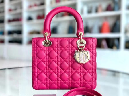 Lady Medium Cannage Lambskin Hot Pink GHW Hot on Sale