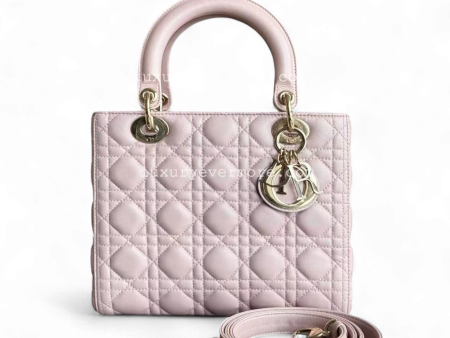 *Adjustable Strap* Dior Lady Medium - Iridescent Cannage Lambskin Light Pink Golden Hardware on Sale