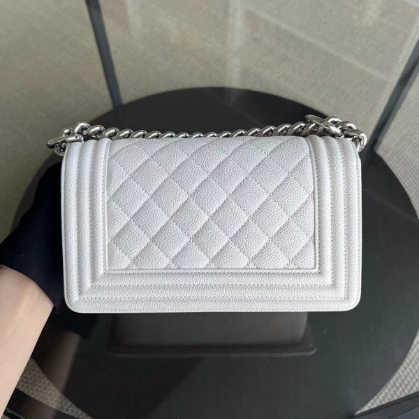 Caviar Boy Small Quilted Grained Calfskin White Silver Hardware Series 25 Fashion