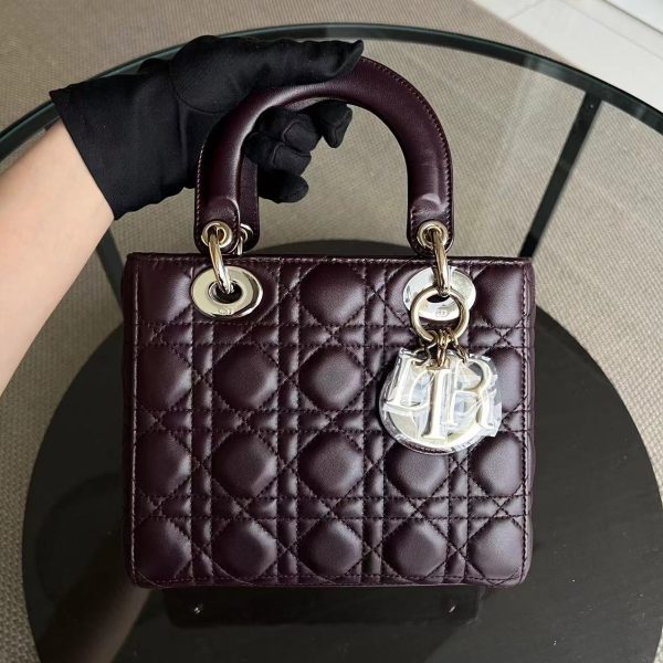 My Lady Small Cannage Lambskin Burgundy Red My ABC Charm Badge GHW on Sale