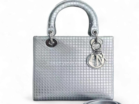 Dior Lady Medium - Metallic Micro-cannage Silver Hardware Fashion