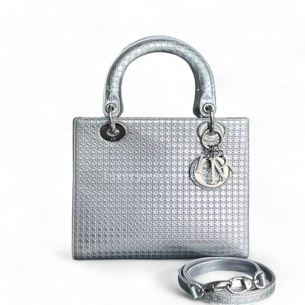 Dior Lady Medium - Metallic Micro-cannage Silver Hardware Fashion