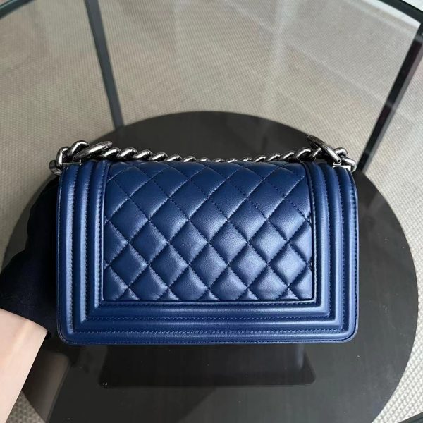 Chanel Boy Small - Quilted Lambskin Dark Blue Ruthenium Silver Hardware Series 21 Online