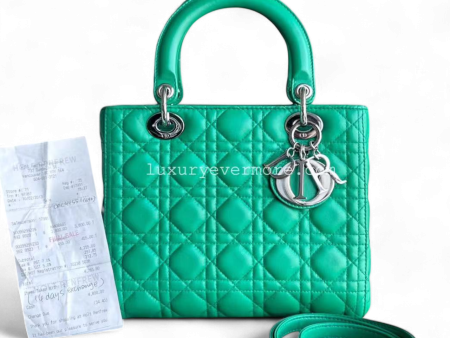 *Receipt* Lady Small Cannage Lambskin Green Silver Hardware Online Sale