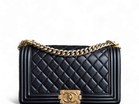 Chanel Boy Medium - 25CM Quilted Lambskin Black Gold Hardware Series 21 Online Hot Sale