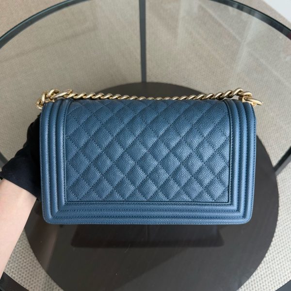 Chanel Boy Medium - Caviar 25CM Quilted Blue Gold Hardware Series 23 Sale