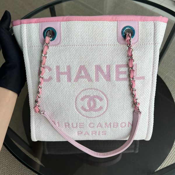 Chanel Deauville Mini - Tote Pink Fabric Silver Hardware Series 21 Discount