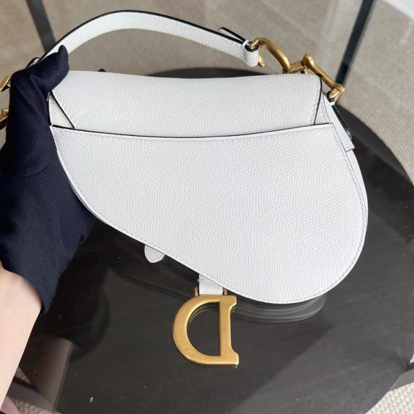 *With Strap, Grained Calfskin* Dior Saddle Small 21CM Grained Calfskin White GHW Hot on Sale