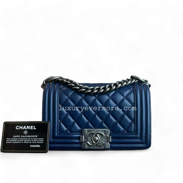 Chanel Boy Small - Quilted Lambskin Dark Blue Ruthenium Silver Hardware Series 21 Online