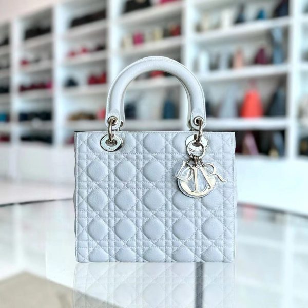 *Flap Version, Grained Calfskin, No Strap* Lady Medium White Cannage Grained Calfskin White GHW Fashion