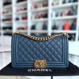 Chanel Boy Medium - Caviar 25CM Quilted Blue Gold Hardware Series 23 Sale