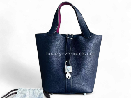 Hermes Picotin 18 A Stamp TC Clemence Dark Blue Silver Hardware on Sale