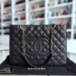 Chanel GST Grand Shopping Tote - Caivar Quilted Black Silver Hardware For Sale