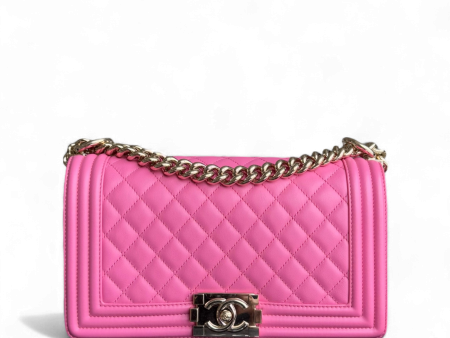 Chanel Boy Medium - 25CM Quilted Lambskin Pink Gold Hardware Series 26 For Discount