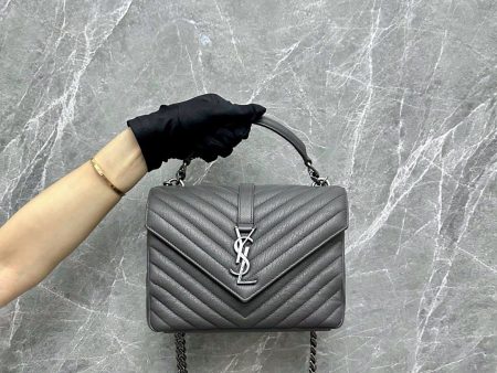 YSL College Medium Gray Leather Bag SHW Yves Saint Laurent Sale