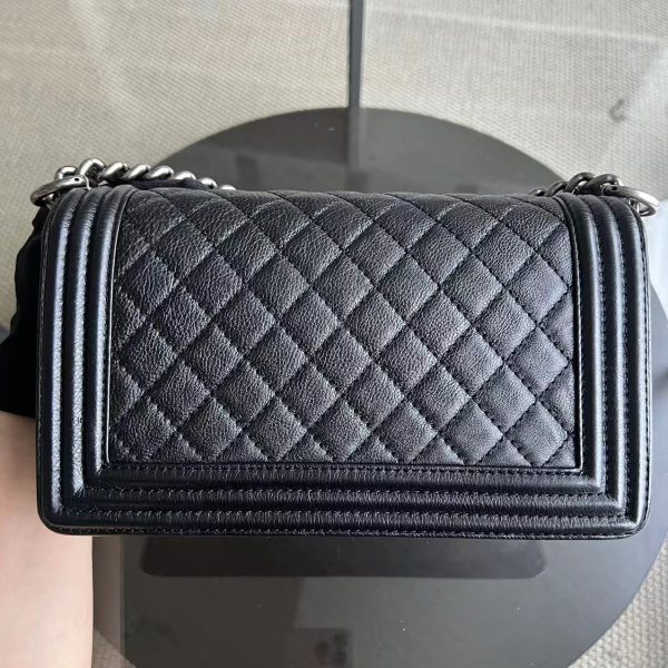 Calfskin Boy Old Medium 25CM Medium Quilted Black Ruthenium Silver Hardware Series 18 For Discount