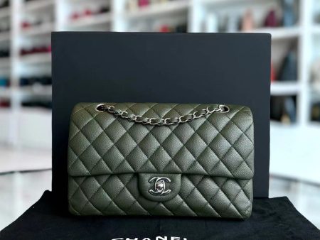 Caviar Double Flap 25CM Quilted Calfskin Green GHW No 14 Discount