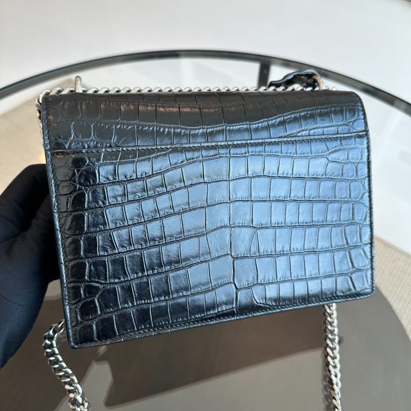 YSL Yves Saint Laurent Sunset Medium Crocodile Texture Calfskin Leather Black SHW For Sale