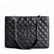 Chanel GST Grand Shopping Tote - Caivar Quilted Black Silver Hardware For Sale