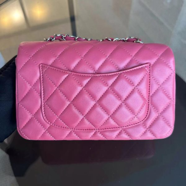 Chanel Classic Flap Mini - 20CM Rectangle Pink Quilted Lambskin Classic Flap Bag with Silver Hardware Series 28 Fashion