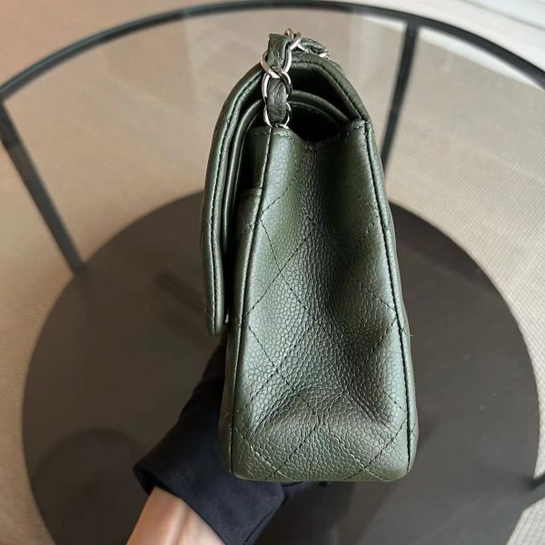 Caviar Double Flap 25CM Quilted Calfskin Green GHW No 14 Discount