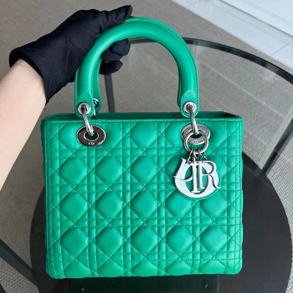 *Receipt* Lady Small Cannage Lambskin Green Silver Hardware Online Sale