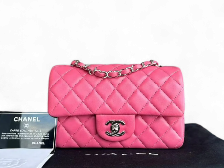 Chanel Classic Flap Mini - 20CM Rectangle Pink Quilted Lambskin Classic Flap Bag with Silver Hardware Series 28 Fashion