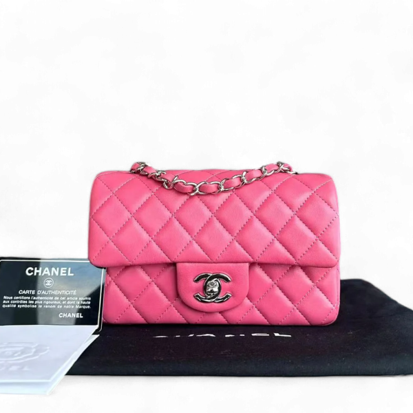 Chanel Classic Flap Mini - 20CM Rectangle Pink Quilted Lambskin Classic Flap Bag with Silver Hardware Series 28 Fashion