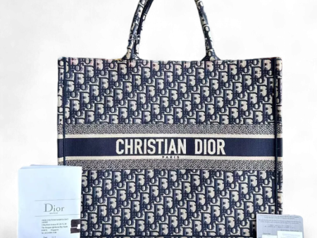 Dior Book Tote - Large Canvas Monogram Dark Blue Hot on Sale