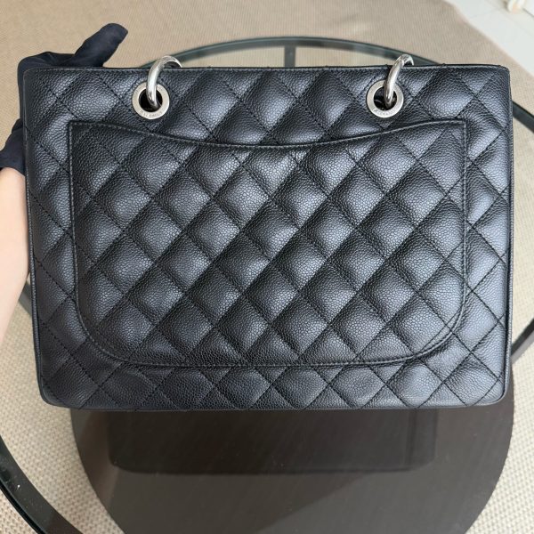 Chanel GST Grand Shopping Tote - Caivar Quilted Black Silver Hardware For Sale