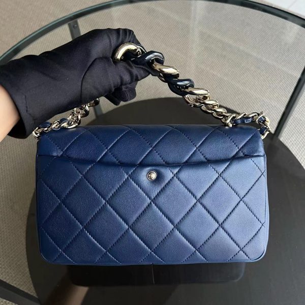 2020 Elegant Resin Chain Classic Flap Quilted Lambskin Dark Blue Two-Tone Golden Hardware No 29 Fashion