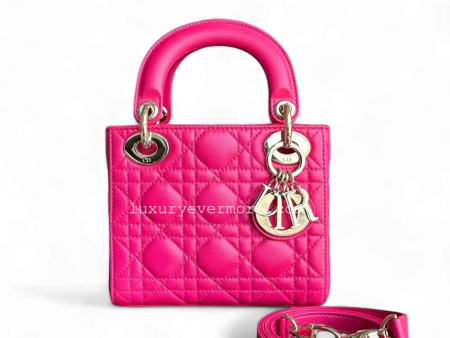 Lady Mini Lambskin Cannage Hot Pink Golden Hardware Online Hot Sale