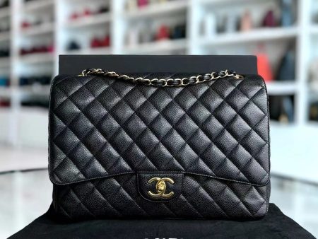 Caviar Maxi Double Flap Classic Flap Quilted Calfskin Black GHW No 14 Discount