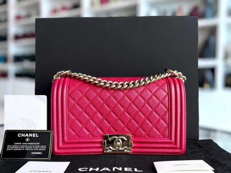 *Full Set, Receipt* Caviar Boy Old Medium 25CM Quilted Calfskin Hot Pink GHW LGHW No 23 Online now