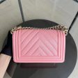 Chanel Boy Small - Caviar Chevron Calfskin Sakura Pink Golden Hardware Series 27 Sale