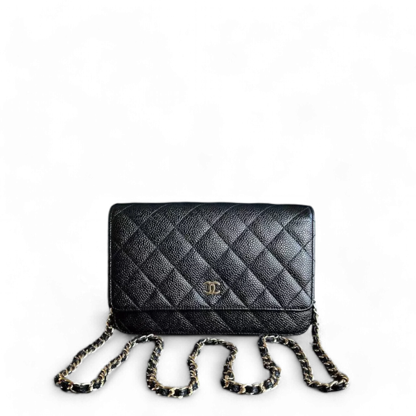 Chanel Caviar WOC Wallet On Chain Quilted Calfskin Black GHW No 18 For Sale