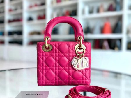 *Adjustable Strap* Lady Mini Cannage Lambskin Hot Pink Golden Hardware on Sale