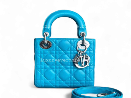 Balance of Lady Mini Cannage Lambskin Cyan Blue Silver Hardware Cheap