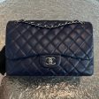 Caviar Jumbo Double Flap Classic Flap Quilted Calfskin Navy Blue SHW No 18 For Cheap