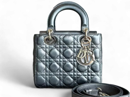 *ABC Strap* Dior Lady Small MyABC Cannage Calfskin Metallic Gunmetal Grey Golden Hardware on Sale