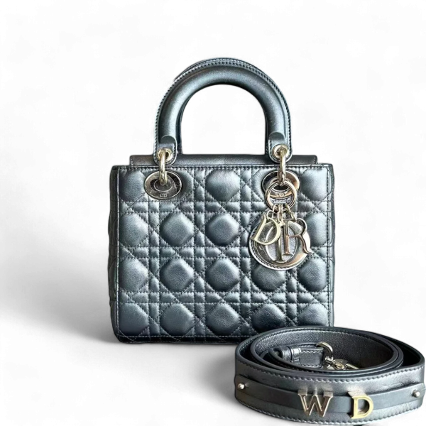 *ABC Strap* Dior Lady Small MyABC Cannage Calfskin Metallic Gunmetal Grey Golden Hardware on Sale